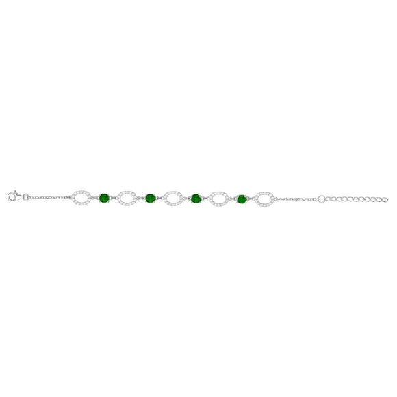 Bracelet Argent + émeraude synthétique et zirconiums 645z-106