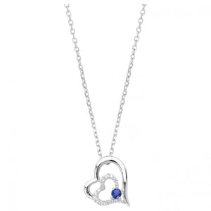 Collier coeur en argent et zirconium bleu 654Z2143