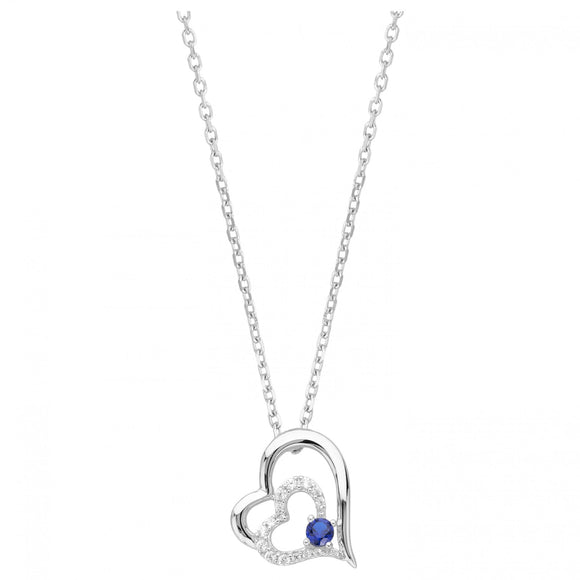 Collier coeur en argent et zirconium bleu 654Z2143