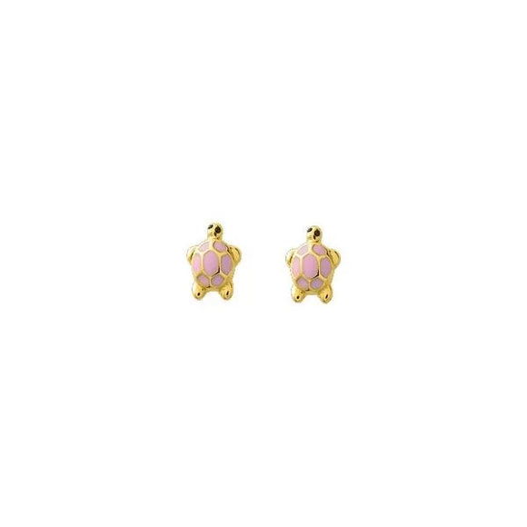 Boucles d'oreilles à visser tortues roses en or 18ct