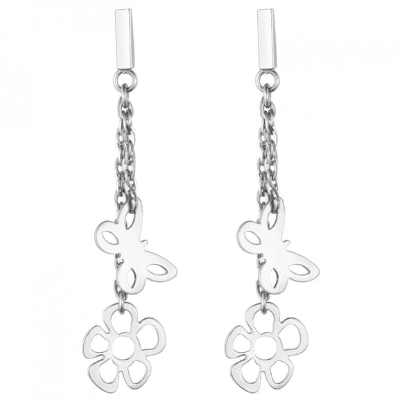 Boucles d'oreilles en acier avec papillons et fleurs 880-1508