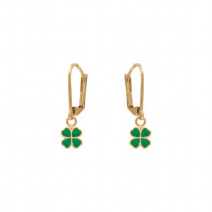 Boucles pendantes trèfles en plaqué or + résine verte 787-26