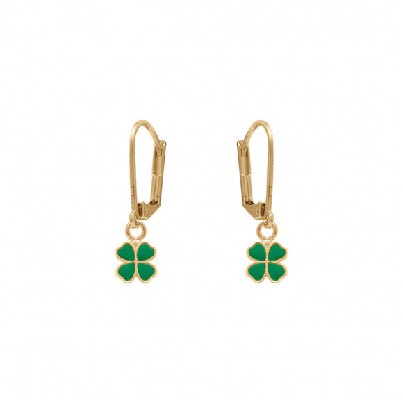 Boucles pendantes trèfles en plaqué or + résine verte 787-26