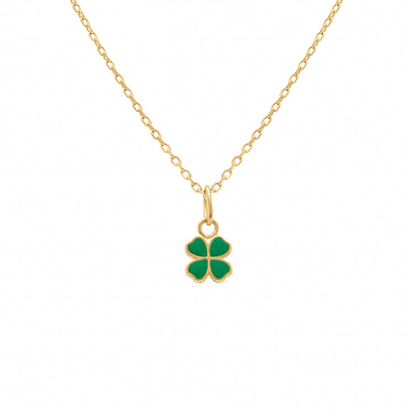 Collier trèfle en plaqué or + résine verte 755E3