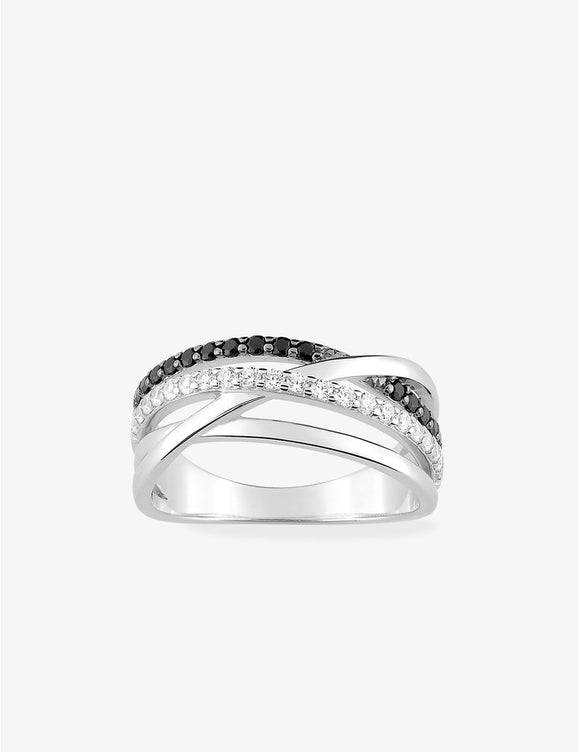 Bague en argent zirconiums blancs et noirs 611-4076