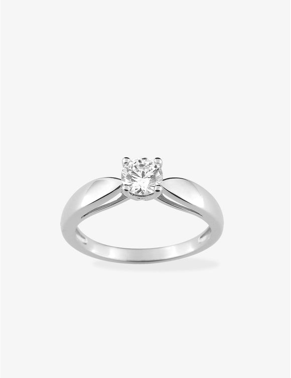 Bague solitaire en argent rhodié et zirconium 611-4079