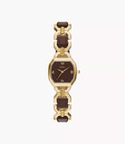 Montre Harlow en cuir brun et acier doré
