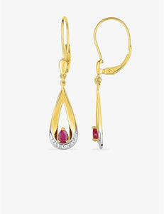 Boucles d'oreilles en or jaune 18ct, or blanc et rubis 382-180