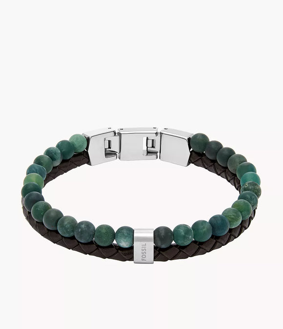 Bracelet cuir marron + agate mousse