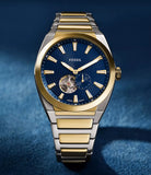 Montre Everett automatique bicolore fond bleu