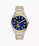 Montre Everett automatique bicolore fond bleu