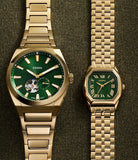 Montre Everett automatique acier doré fond vert