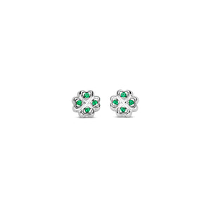 Boucles trèfles en argent et zirconiums blancs et verts 684-1652