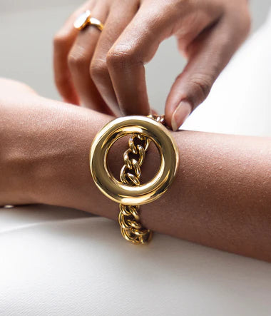 Bracelet jonc Zag Kaelis en acier doré