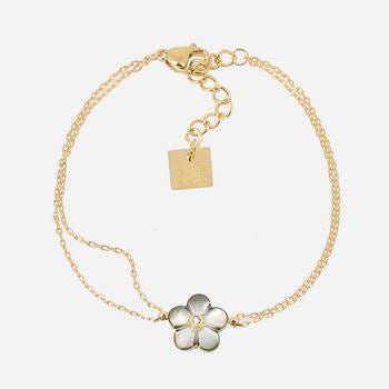 Bracelet Zag Simplea en acier doré et nacre grise