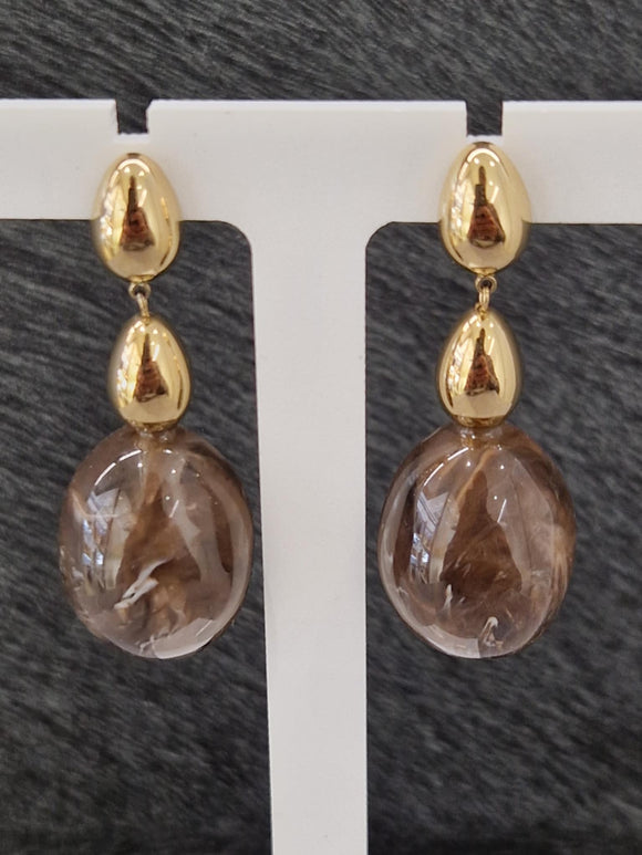 Boucles d'oreilles ZAG en acier doré et résine marron