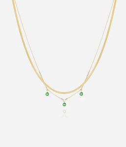 Collier ZAG Londrina en acier doré et zirconiums verts