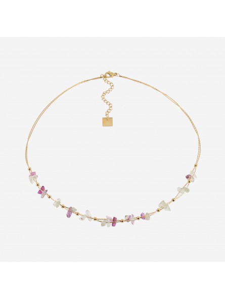 Collier ZAG multicolores en pierres naturelles et acier doré 850J739