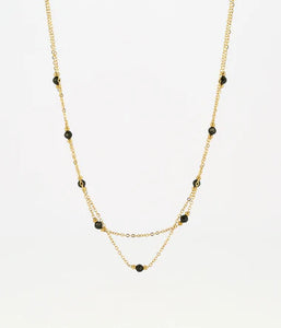 Collier ZAG Falls en acier doré et onyx