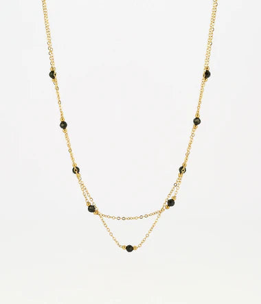 Collier ZAG Falls en acier doré et onyx