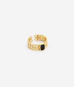 Bague Zag Neiva en acier doré et Onyx