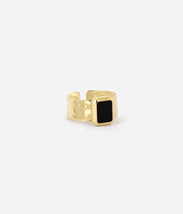 Bague Zag Preston en acier doré et Onyx