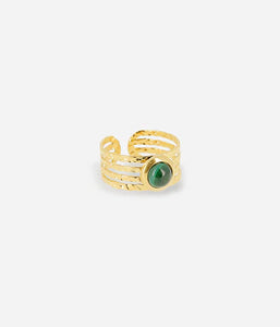 Bague ZAG Maleya en acier doré avec malachite