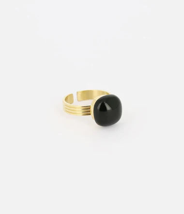 Bague ZAG Vino en acier doré avec onyx