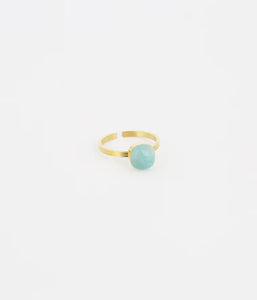 Bague Zag Mino en acier doré avec Amazonite