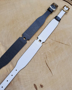 Les Georgettes bracelet de montre cuir étroit, noir blanc, boucle dorée (n14)