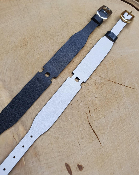 Les Georgettes bracelet de montre cuir étroit, noir blanc, boucle argentée (n15)