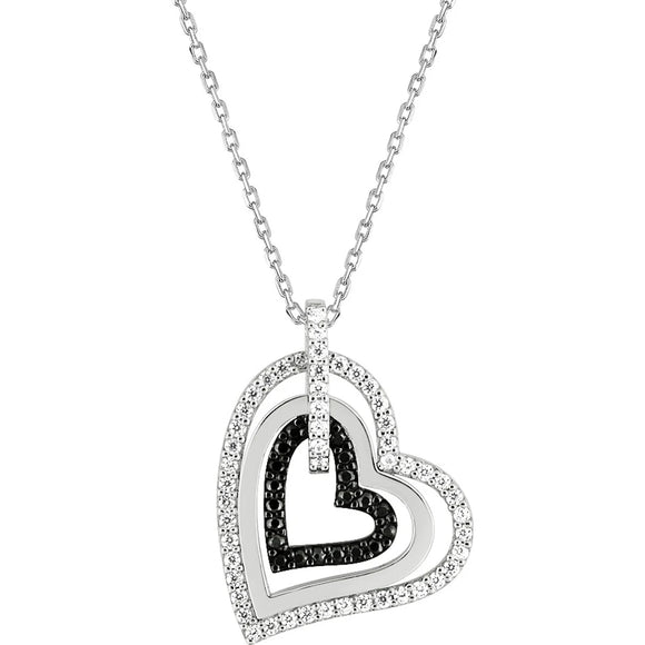 Collier coeur en argent avec zirconiums blancs et noirs 654Z2095