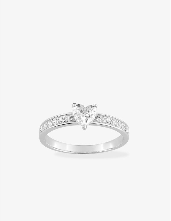 Bague solitaire accompagné en argent rhodié et zirconium 611-4007