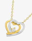 Collier double coeur en plaqué or et zirconiums 742-56