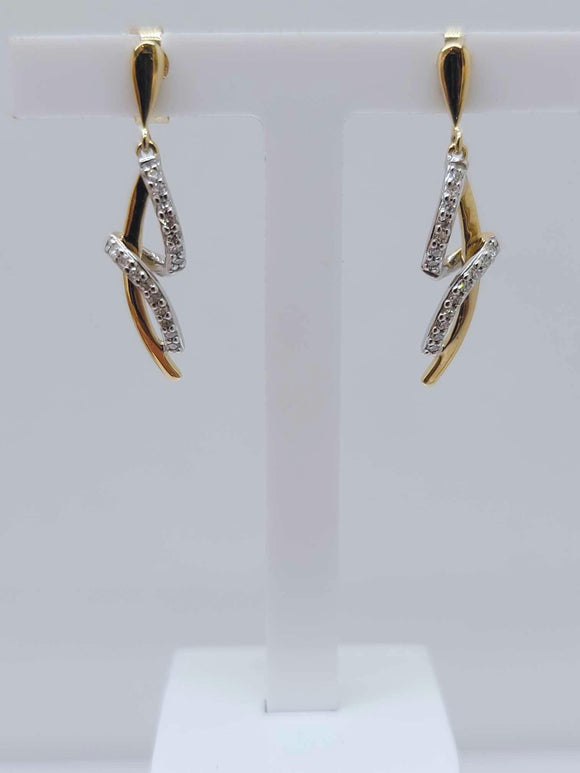 Boucles d'oreilles bicolore en or 9ct et Diamants 482-119