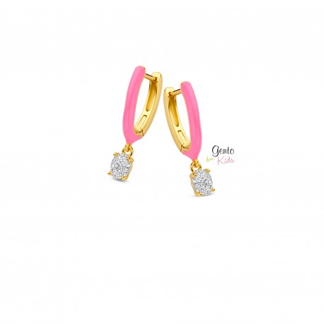 Boucles créole en plaqué or et émail rose 787-28