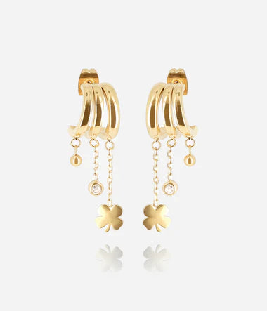 Triples Boucles d'oreilles ZAG Lorena en acier doré (3 anneaux pour 1 seul perçage)