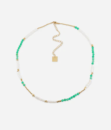 Collier ZAG Neteyam en acier et perles blanches et turquoises