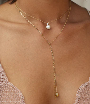 Collier ZAG Djima en acier doré avec perle