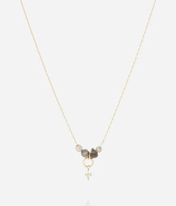 Collier ZAG Beya en acier doré et pierres noires