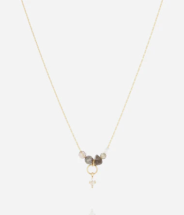 Collier ZAG Beya en acier doré et pierres noires