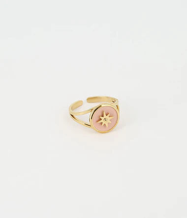 Bague Zag Sun Pink en acier doré et rose