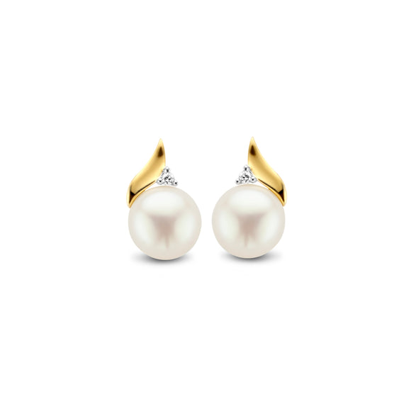 Boucles d'oreilles en or 18ct avec perles d'eau douce et diamants