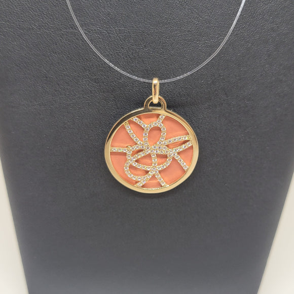 Les Georgettes Pendentif précieux Pétales doré 25mm n°47 avec cuir terracotta/bleu lagon