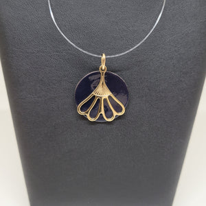 Les Georgettes Pendentif Bleuet doré 25mm n°31 avec cuir lazer/bleu nuit