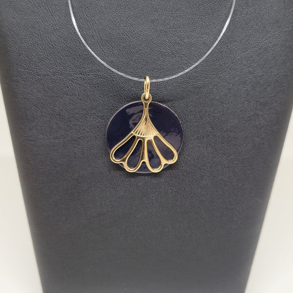Les Georgettes Pendentif Bleuet doré 25mm n°31 avec cuir lazer/bleu nuit