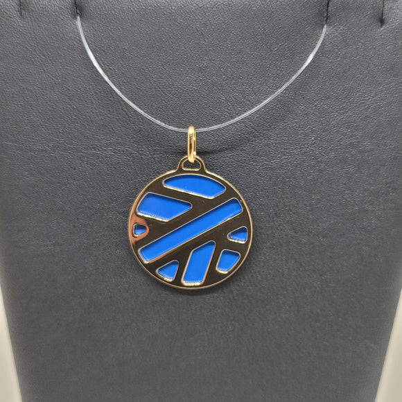 Les Georgettes Pendentif ruban doré 25mm n°9 avec cuir bleu denim vernis/canyon