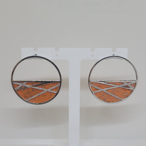 Les Georgettes Boucles d'oreilles précieuses Liens argenté 45mm n°54 avec vinyle pailleté orange/orange