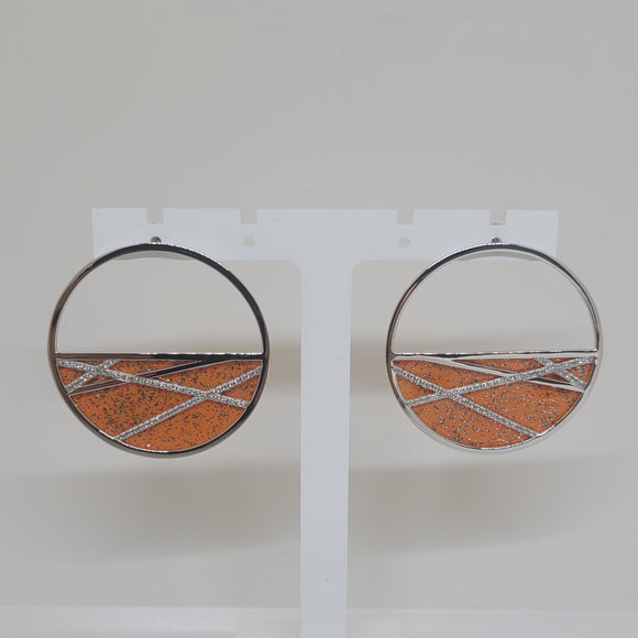 Les Georgettes Boucles d'oreilles précieuses Liens argenté 45mm n°54 avec vinyle pailleté orange/orange