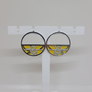 Les Georgettes Boucles d'oreilles précieuses Pétales argenté 30mm n°58 avec vinyle sun/marine